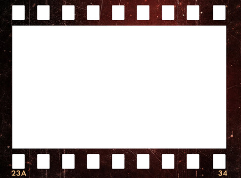 35mm film strip frame with blank white screen isolated on transparent background