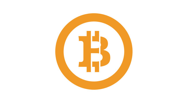 Bitcoin logo on orange background.