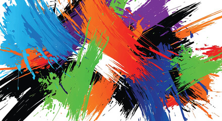 Modern vector illustration of colorful abstract paint splash design with chaotic brush gestures and high contrast neon tones for urban wallpaper aesthetic © Amie