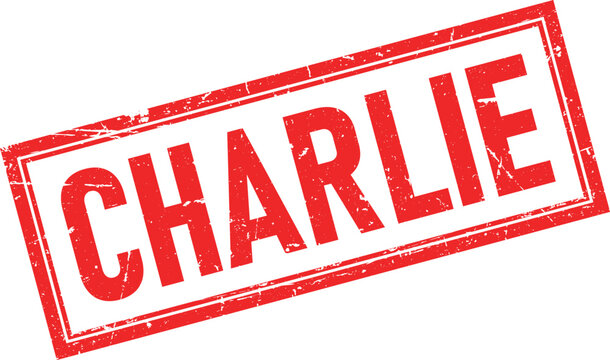 Red Distressed Rubber Stamp with the Word CHARLIE in a Box