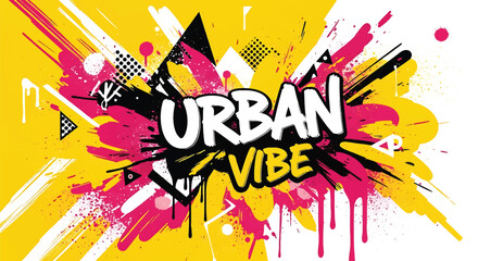 Modern vector illustration of bold street art composition featuring paint drip effects, expressive spray patterns, and saturated yellow and pink palette © Amie