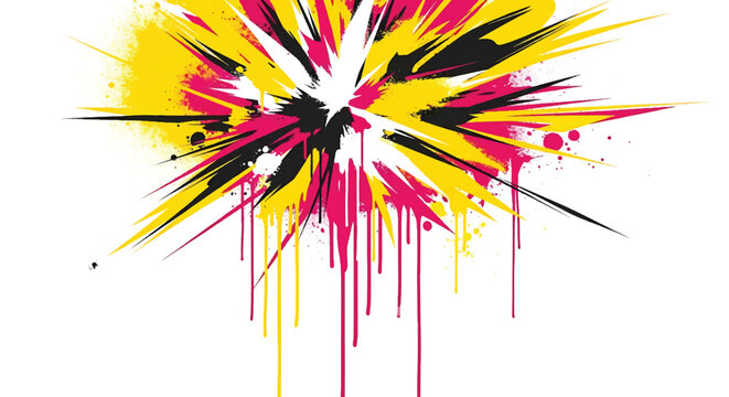 Modern vector illustration of bold street art composition featuring paint drip effects, expressive spray patterns, and saturated yellow and pink palette