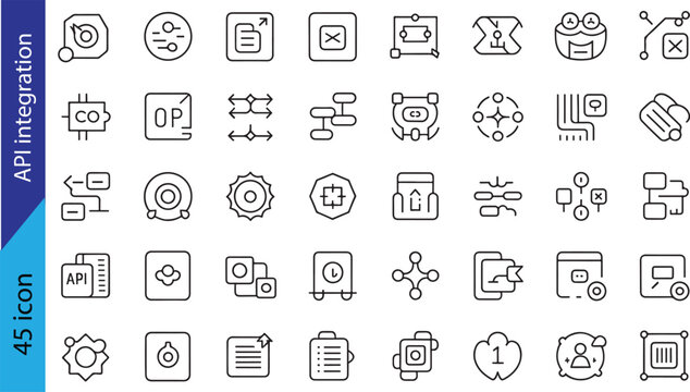 API Integration Icon Set Outline Vector