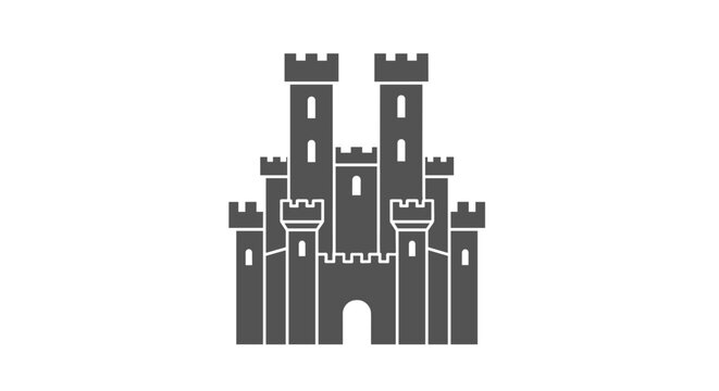 Gray Castle Icon Illustration.
