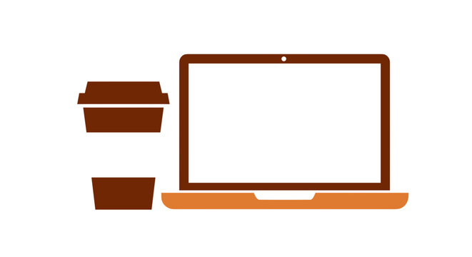 Laptop and coffee containers.