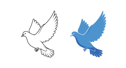 Fototapeta premium Vector graphic illustration showing outline and solid blue silhouette of a dove in flight