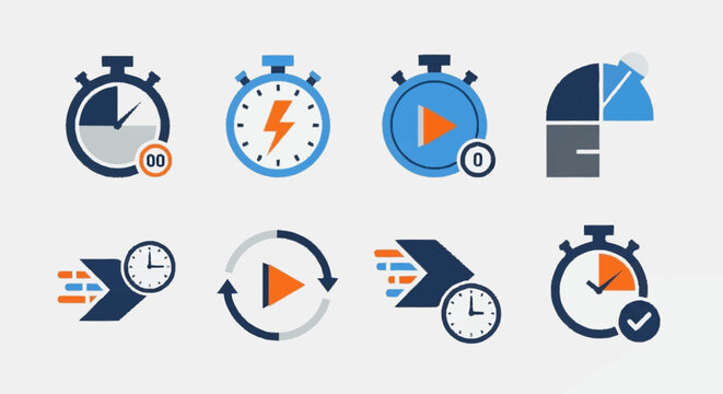 Collection of modern stopwatch and clock icons.