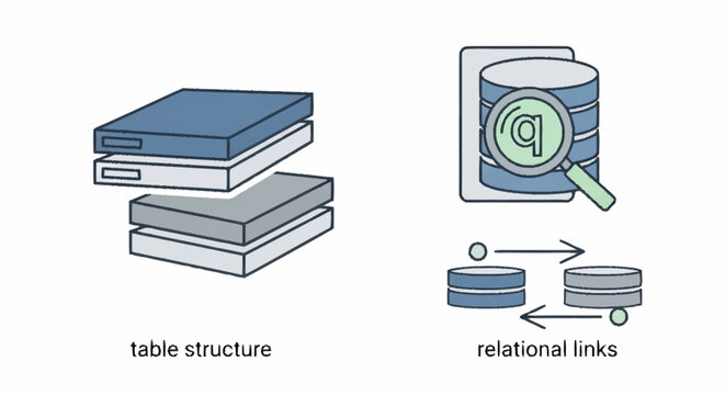 Database table structure and relational links.