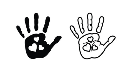 Obraz premium Handprint heart love symbol black white Vector