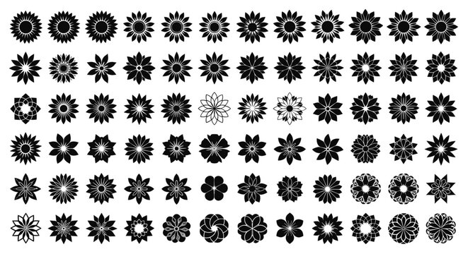 Floral rosette silhouette vector set decorative mandala flower shapes collection