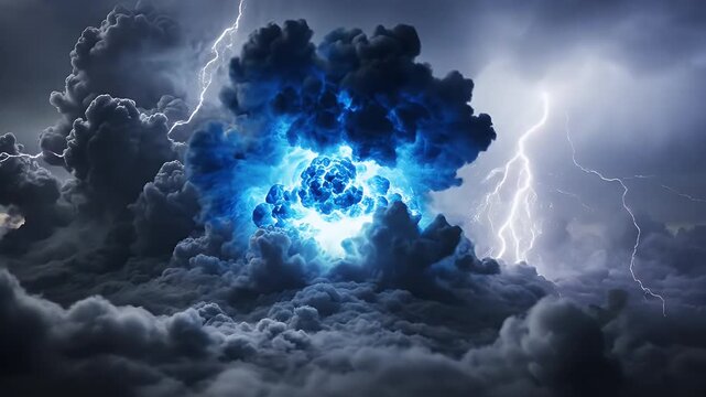 Dramatic Storm Clouds and Lightning - A striking video of a stormy sky, featuring dark, ominous clouds and a powerful lightning strike.
