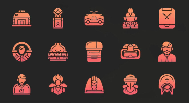 Collection of modern gradient icons for business and technology.