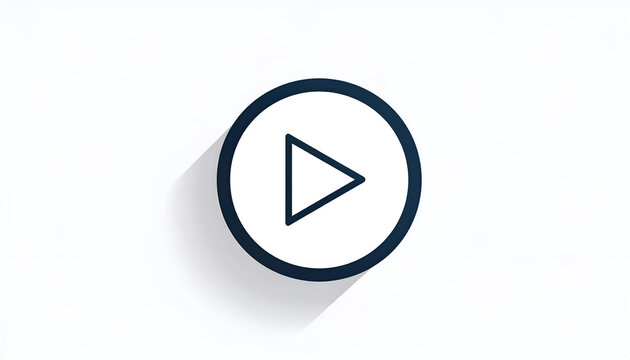 Blue play button icon in a simple flat design style with a long shadow on white