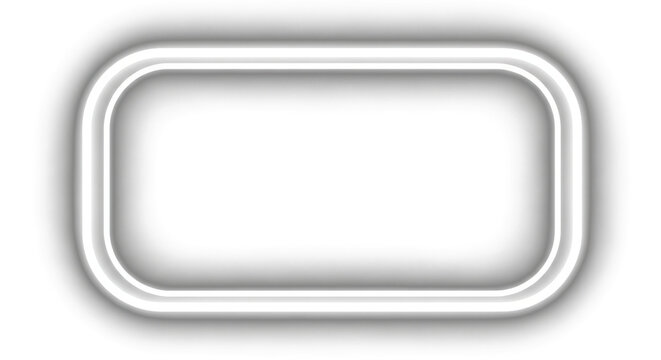 Bright white neon light glow rectangle rounded frame border on transparent background with empty space for modern design banner template poster or futuristic glowing decorationon black background