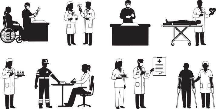 Medical Staff Silhouettes: Healthcare Professionals and Patients