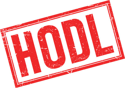 Red Distressed Rubber Stamp of HODL Text with a DoubleLined Border