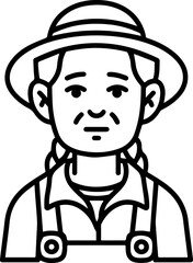Obraz premium Hand Drawn Elderly Female Farmer Black and White Illustration in Minimal Solid Art Style Design