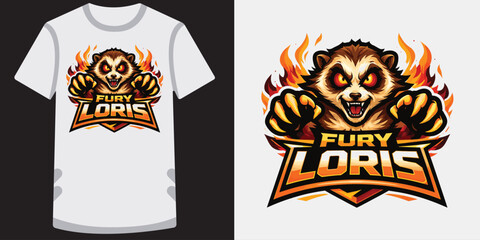 Obraz premium Fierce cartoon raccoon mascot logo design with flames and bold typography for esports or gaming team apparel and branding