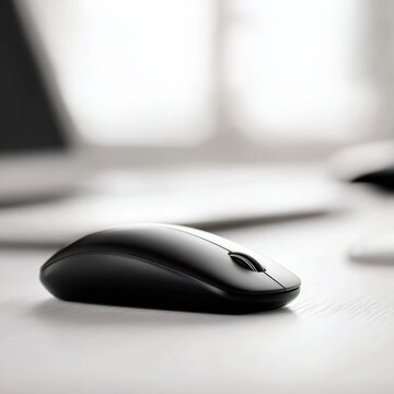Wireless computer mouse placed on desk technology accessory concept