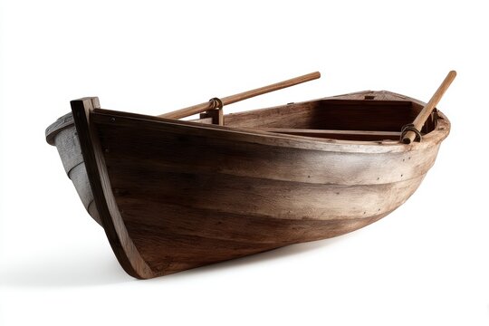 Isolated wooden rowboat with oars nautical water transport design element