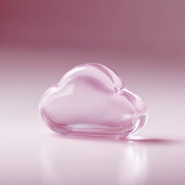 Shiny pink glass cloud symbol representing digital storage and cloud computing concept