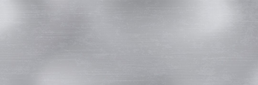 Grey seamless metal bg with horizontal scratches. Silver scratched aluminum background with a texture of scuffs. Vector illustration of steel plate.
