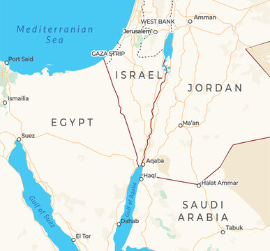 Middle East map showing Israel Egypt Jordan and Saudi Arabia