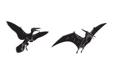 Two pterodactyls flying silhouette © Sadek
