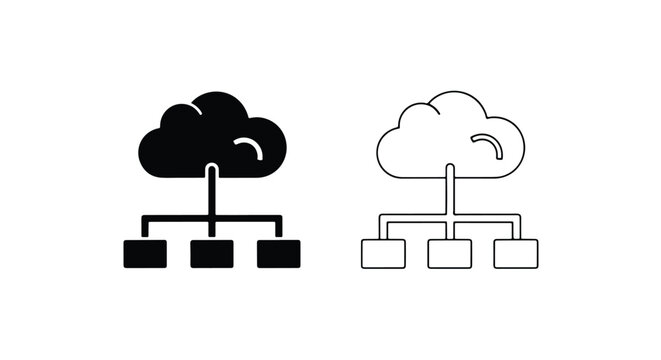 Cloud network server vector icon set - logo icons vector set. Blue, Black and white icons