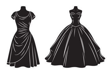 Fototapeta premium Two mannequins displaying vintage formal gowns with evening wear with ball gown