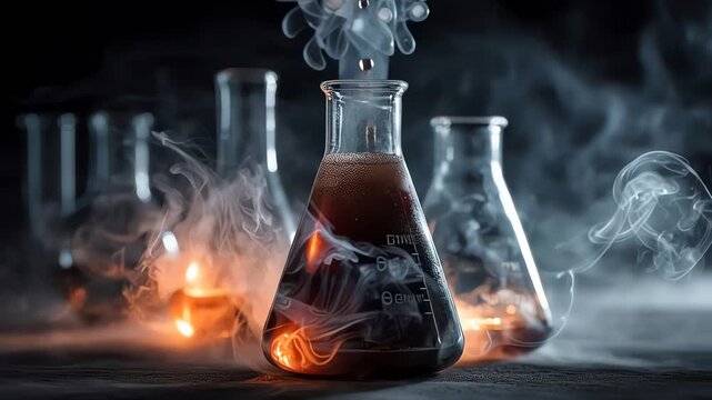 Cinematic Laboratory Science Experiment with Smoking Flasks