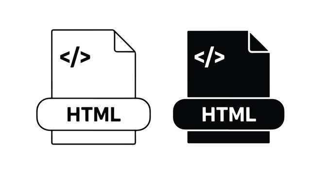 Html code document file vector icon set - Solid vector icons - Clipart, sticker - icon set