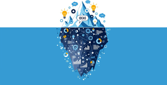 Abstract iceberg graphic with "Ideas" on top and data visualization below