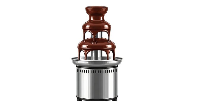 Chocolate fountain dessert machine with flowing brown chocolate