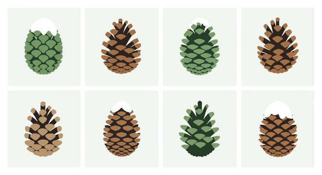 Various pine cones in different colors and states, a natural collection.
