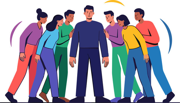 Diverse group of people standing together in unity and solidarity outdoors