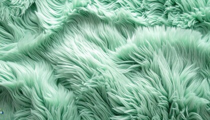 Fototapeta premium Mint Green Shaggy Fur Texture with Soft Light and Shadows