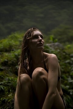 Woman in Bikini Head Tilted Back Eyes Closed Jungle Nungnung