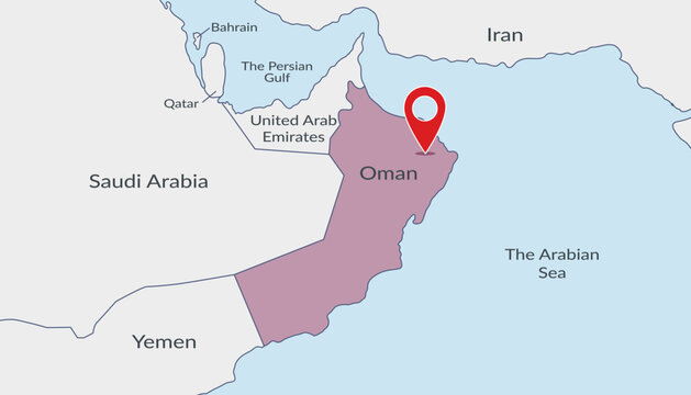 Oman location on the map with pin location marker4. Vector flat template.