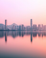 Obraz premium Ambient harbor skyline Serene Still Water Reflection in Harbor at Sunset