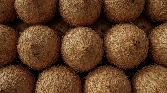 Whole Coconut Cluster Natural Tropical Shell Texture Background