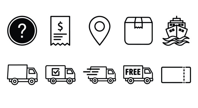 Shipping and logistics icons - Minimalist, flat icon, outline, glyph, linear, clipart, sticker - icon set