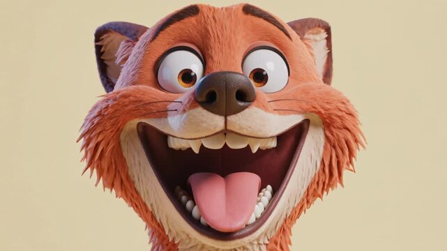 A close-up shot of a cheerful red panda smiling widely outdoors in a natural setting.