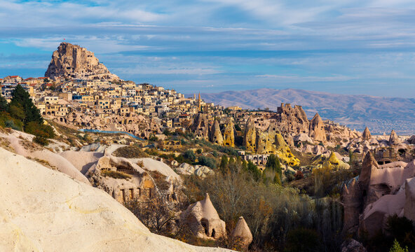 Panoramic View of Uchisar Castle and Fairy Chimneys in Pigeon Valley - Cappadocia, Turkey