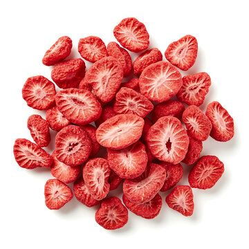 Heap of vibrant freeze-dried strawberry slices, perfect for healthy snacking and baking