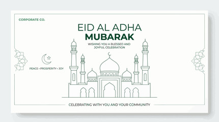 Naklejka premium Eid al Adha Mubarak Greeting Card With Mosque Illustration.