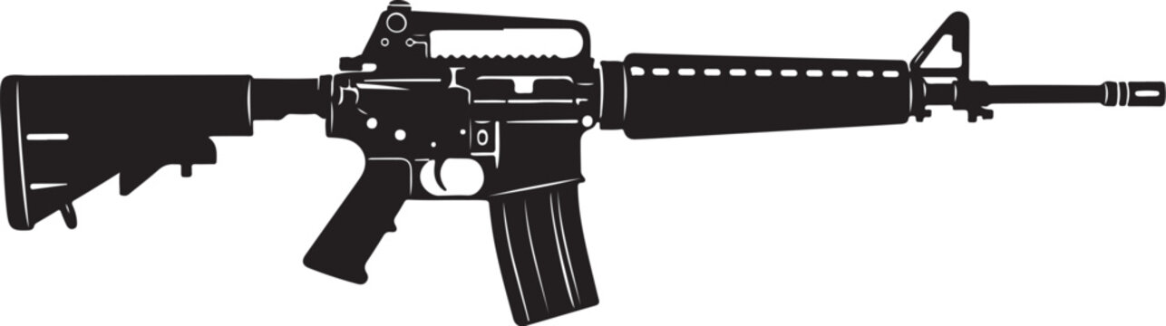 Black rifle, assault rifle, gun, firearm, vector illustration, military weapon, silhouette