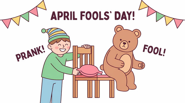 Boy pulling chair prank on teddy.