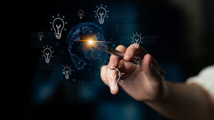Concept of global innovation and shared knowledge. A network of creative ideas and brainstorming from around the world leads to new business solutions and bright insights. Fermion © InfiniteFlow