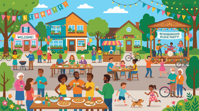 Vibrant Community Festival With People Enjoying Outdoor Market And Gatherings.